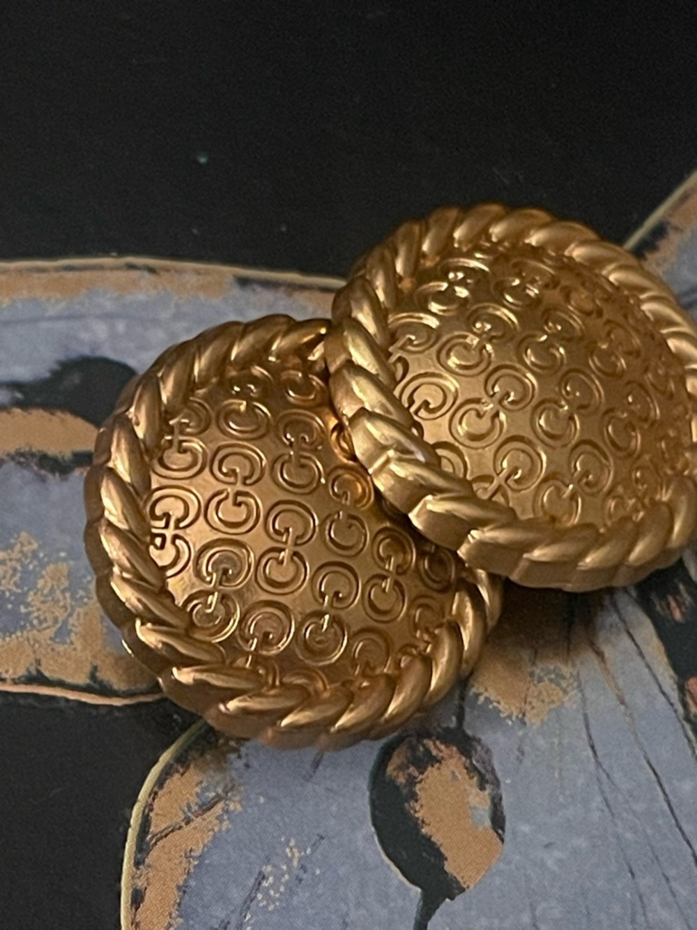 Gold-Tone Rope-Edge Button Earrings - Picture 2 of 3